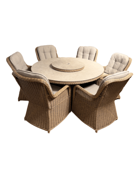 Hastings 6 spisestoler + bord Ø150 med dreieplate og "ice-bucket"